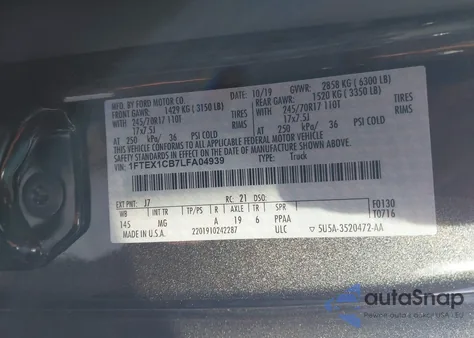 2020 Ford F-150 Xlt z USA, uszkodzony, nr VIN 1FTEX1CB7LFA04939